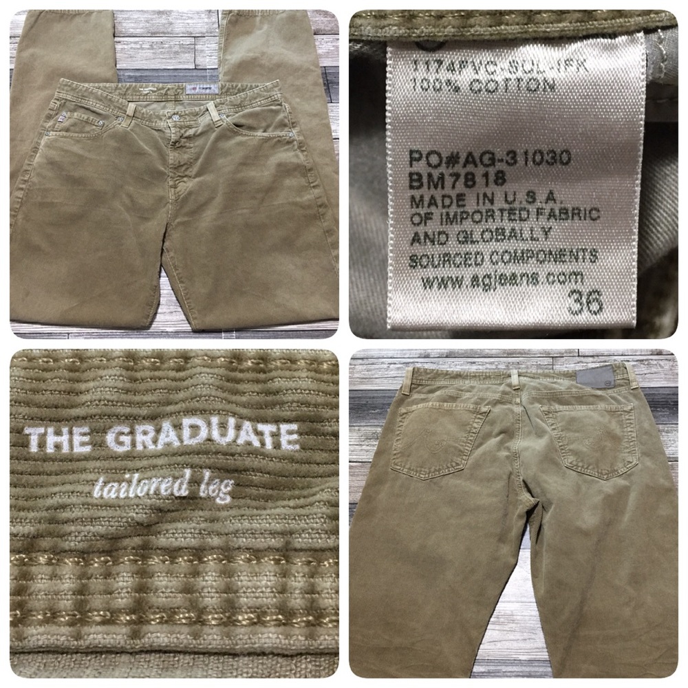 Ag The Graduate Tailored Leg Corduroy Pants Men’s 36x32.5 Beige Ag-Ed.